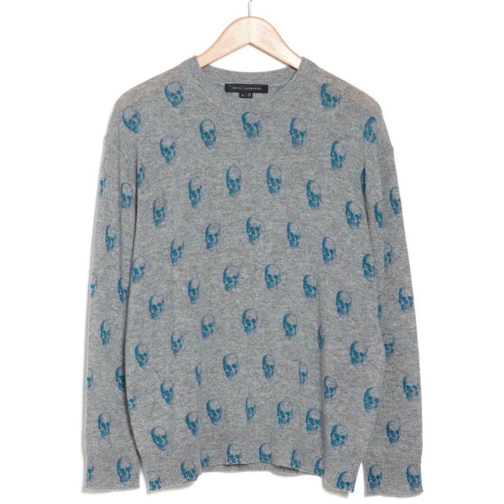 Skull Cashmere 360 Cashmere Gray Blue Taliah Skull Cashmere Pullover Size Small